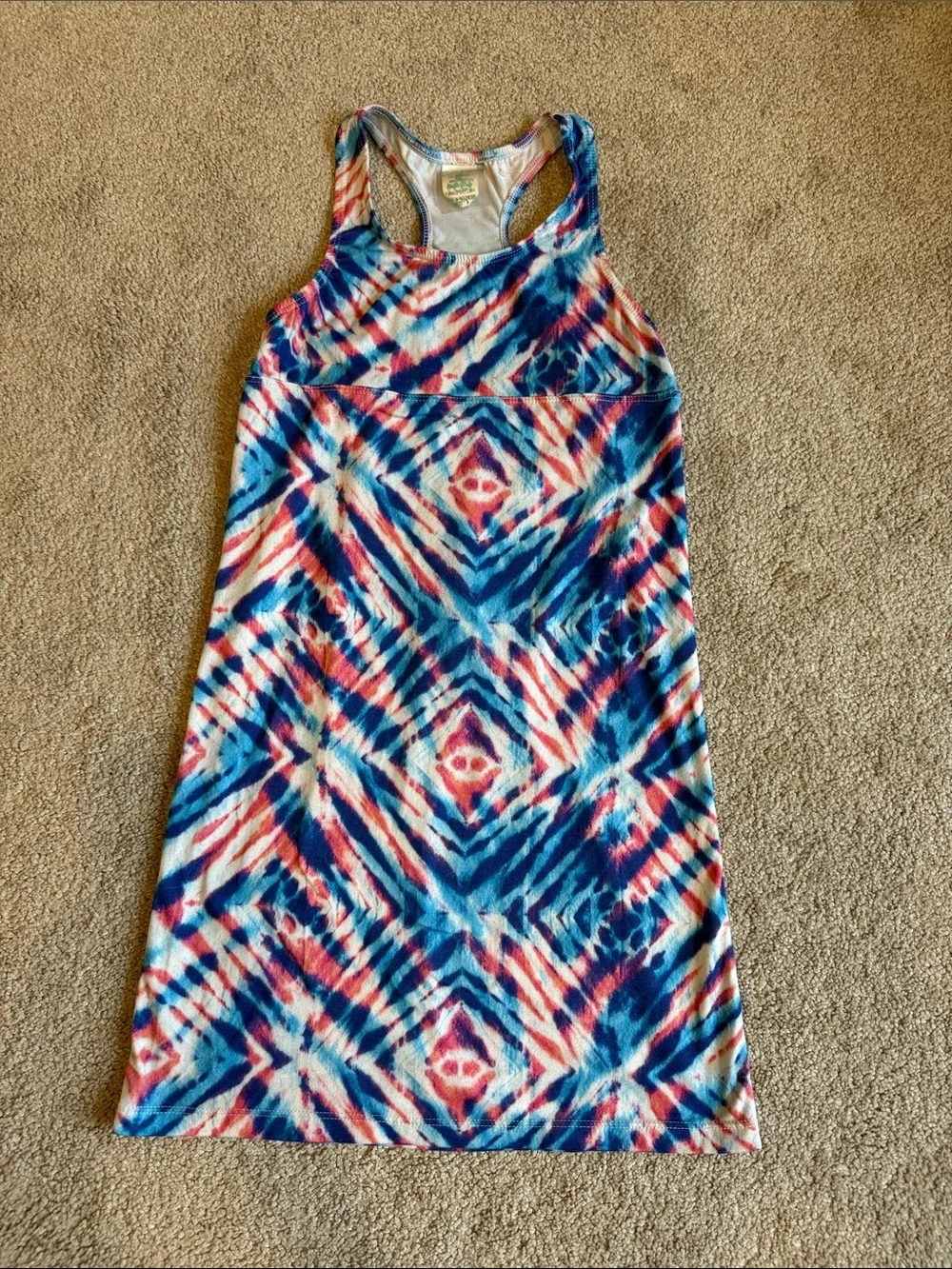 Girls Sleeveless Tie-Dye Tank Dress in Blue & Pink